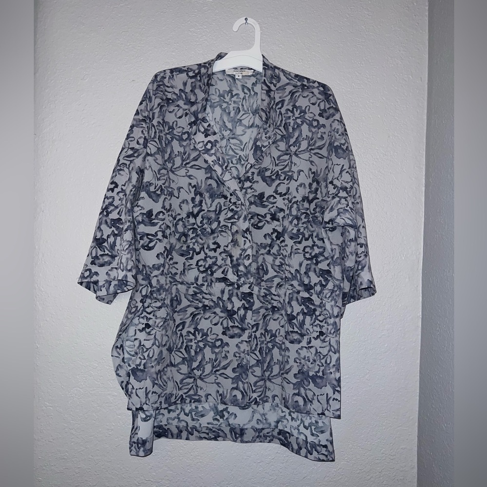 Victor Alfaro Women Gray Floral High Low Tunic Top 3/4 Sleeve